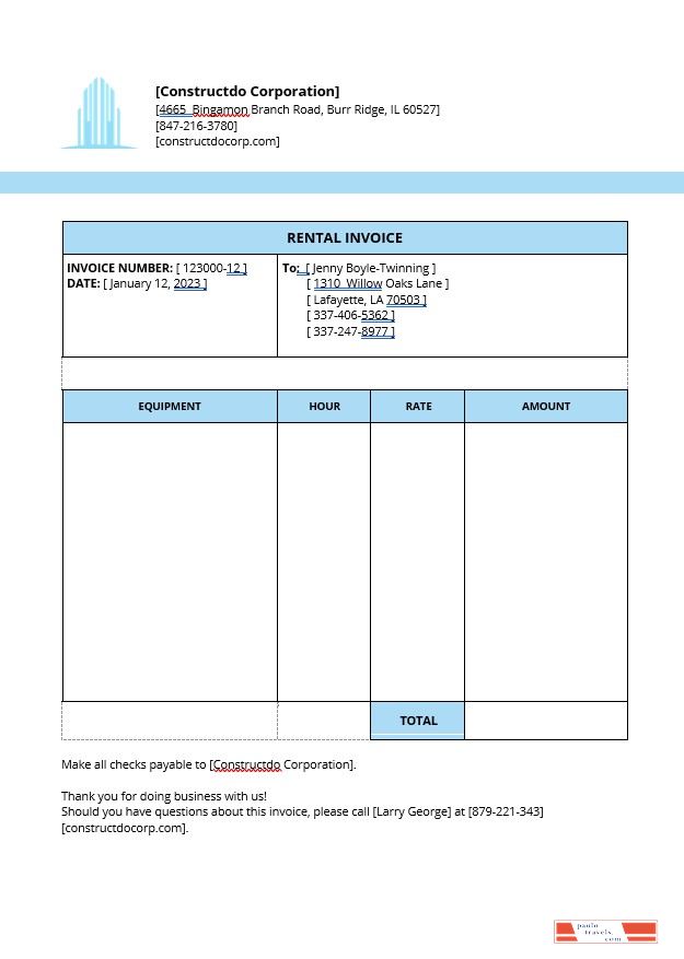 Equipment Rental Invoice Template PSD template